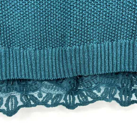Torrid Teal Scoop Neck Knitted‎ Sweater Lace Peplum Career Workwear Size 2 - Picture 4 of 4